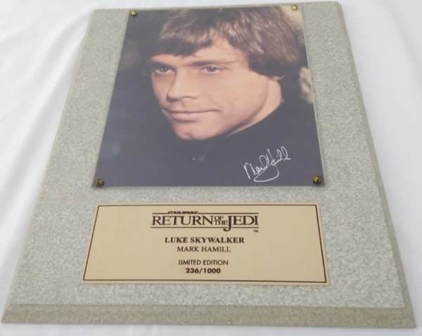 Plaque dédicacé Mark HAMILL - Luke Skywalker - Limited édition - le retour du Jedi