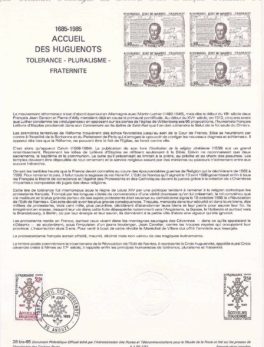 Document Philatélique - Collection historique du timbre - Accueil des Huguenots Document 28 bis - 1985 - Timbre 1er jour