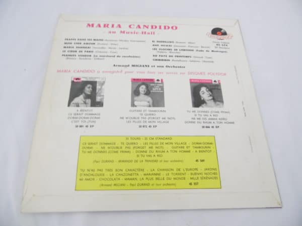 Disque vinyle - 33 T - Maria Candido au Music-Hall