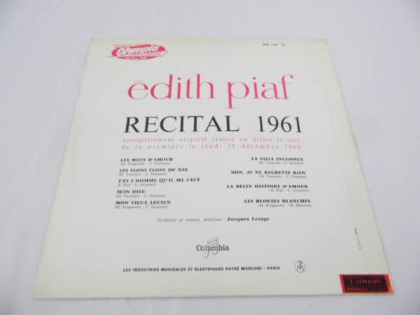 Disque vinyle - 33 T - Edith Piaf - Récital 1961