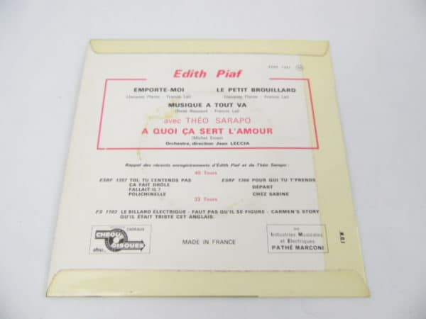 Disque Vinyle - 45 tours - Edith Piaf - Avec Théo Sarapo