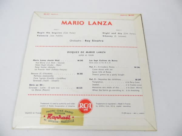 Disque vinyle - 45T - Mario Lanza