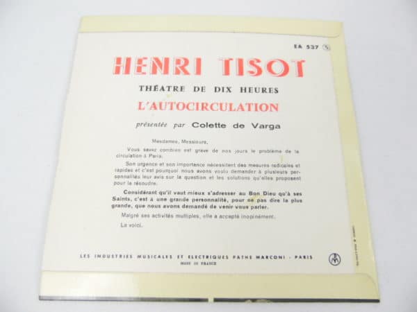 Disque vinyle - 45T - Henri Tissot - Théâtre de 10 heures